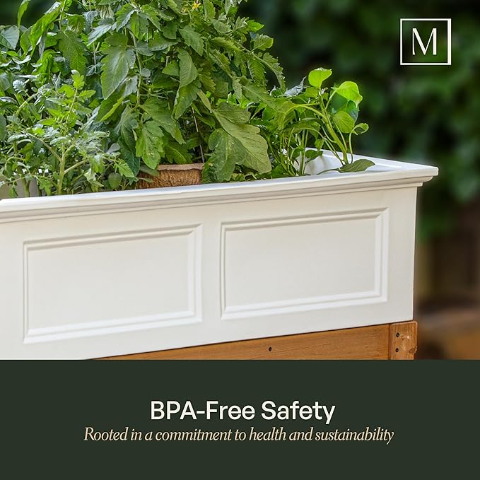 Mayne Fairfield Elevated Garden Bed - White - 48in L x 18in W x 14in H - Polyethylene - Built-in Water Reservoir (4890-W)