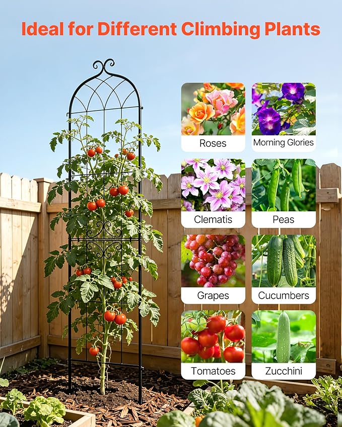 VEVOR Garden Trellis 87 x 20 inch Rose Trellis 2 Packs Garden Flower Rose Trellises with Powder-Coated Finish &amp Convenient Locking Design Plant Support Trellises for Flowers Vegetables Roses