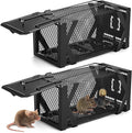 Qualirey 2 Pack Humane Rat Trap 9.8 Inch Upgraded Chipmunk Rodent Squirrel Trap with Adhesive Pre Baited Glue Boards Small Live Animal Catch and Release Hamsters Live Cage for Outdoor Indoor Home