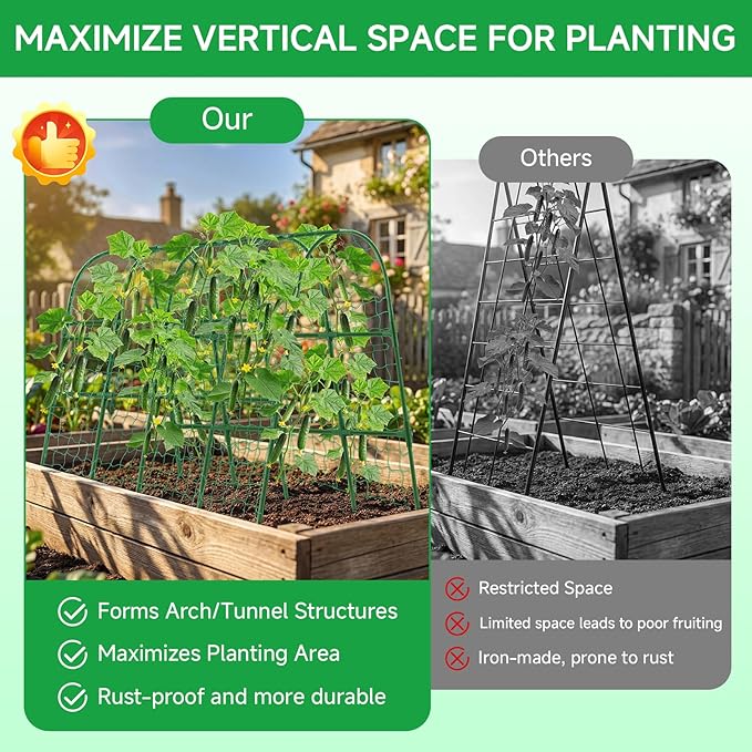 Cucumber Trellis for Raised Bed 48x65 Inch U-Shape Garden Trellis for Outdoor Climbing Plants Rust-Resistant Arch Plant Support Vegetable Trellis for Cucumber Tomato Pea Zucchini Squash