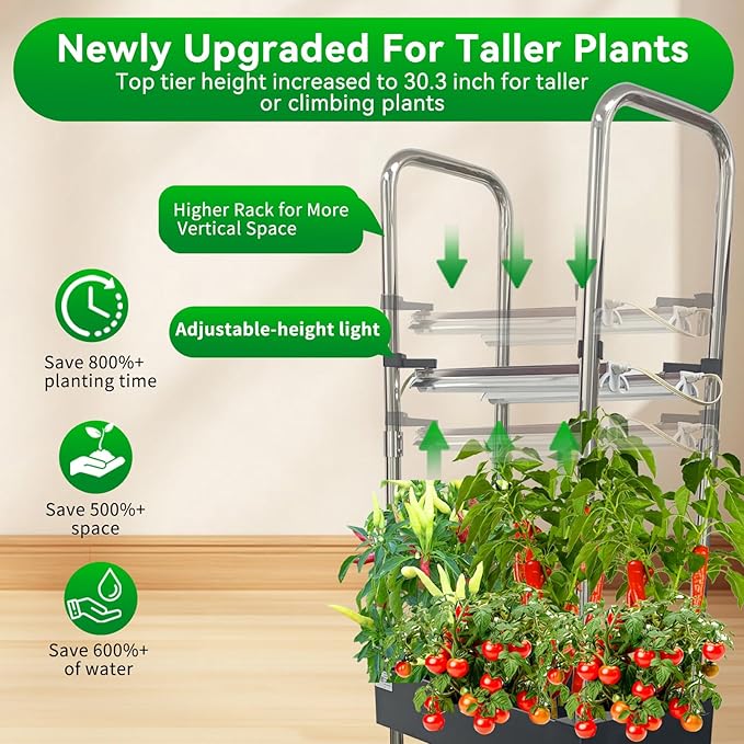 Upgraded 3-Tier Hydroponics Growing System Kit 60-Pod Indoor Garden with Adjustable Full-Spectrum LED Grow Light Auto Water Circulation Smart Growing System for Herbs Vegetables &amp Climbing Plan