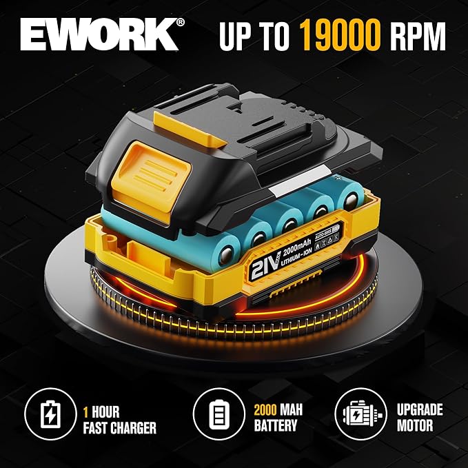 EWORK Small Leaf Blower Cordless 21V 130CFM &amp 200MPH Lightweight Electric Leaf Blower with 2x2.0Ah Battery and Fast Charger Mini Battery Powered Compact Blowers for Lawn Care Leaves Jobsite