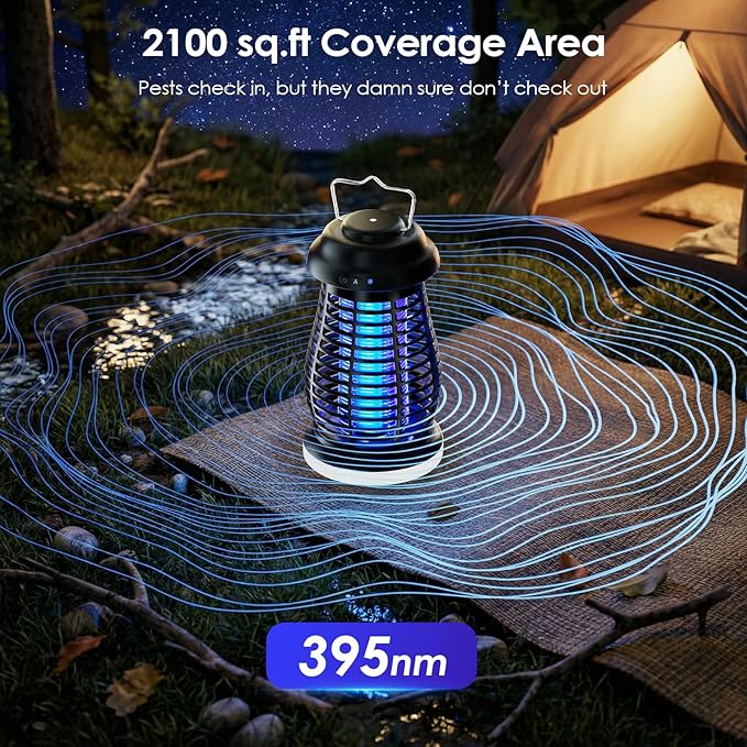 Bug Zapper Outdoor &amp IndoorCordless Portable Mosquito Zapper with Rechargeable 4800mAh Battery &amp Camping LightMosquito Repellent Outdoor PatioElectric Fly Trap for PatioKitchenBackyard an