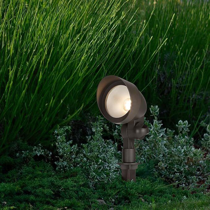 Maxxima LED Low-Voltage Landscape Light Fixture Garden Pathway Outdoor Lights 300 Lumens 3000K Warm White Hardwired Spotlight Adjustable Head for Yard 5W 12-24V AC/DC Weather Resistant Brown 2-Pack