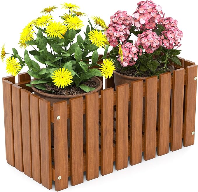 HAPPYGRILL Slat Style Planter Box Wood Raised Garden Bed for Flower Vegetable Rectangular Plant Container for Flowerpot Potted Plant Indoor Outdoor Flower Box for Patio Porch Yard Balcony (1)