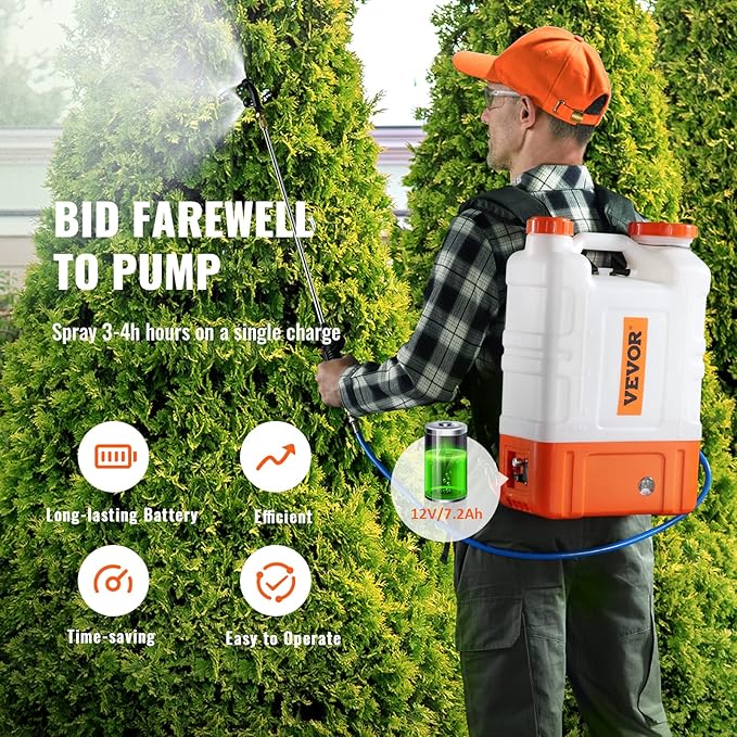 VEVOR 4 Gallon Battery Powered Backpack Sprayer with Wheeled Cart Adjustable 0-94 PSI 13FT Hose 6 Nozzles 2 Wands Included Wide Mouth Lid for Weeding Cleaning Long Spray Time Without Fatigue