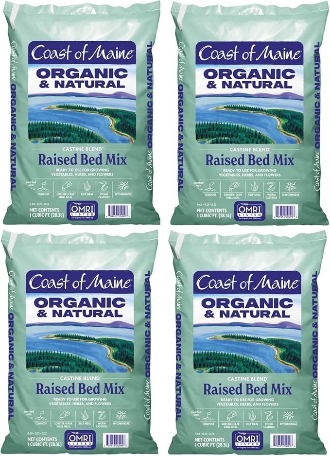 Coast of Maine Castine Blend Organic and Natural Raised Bed Mix 1 cu ft (Pack of 4) RTU for Growing Vegetables Herbs and Flowers