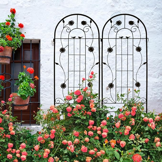 Metal Garden Trellis for Climbing Plants Vines Rose Rustproof Trellis for Outdoor Decor Garden Backyard Patio Outdoor Flower Support Easy Assembly 86.7 x 19.7 (Black 2 Pack)