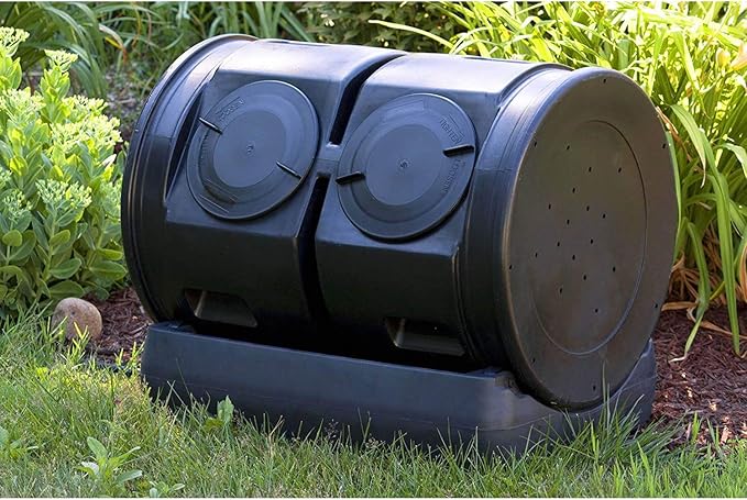Good Ideas Compost Wizard Outdoor Garden Dual Tumbler Compost Container Black
