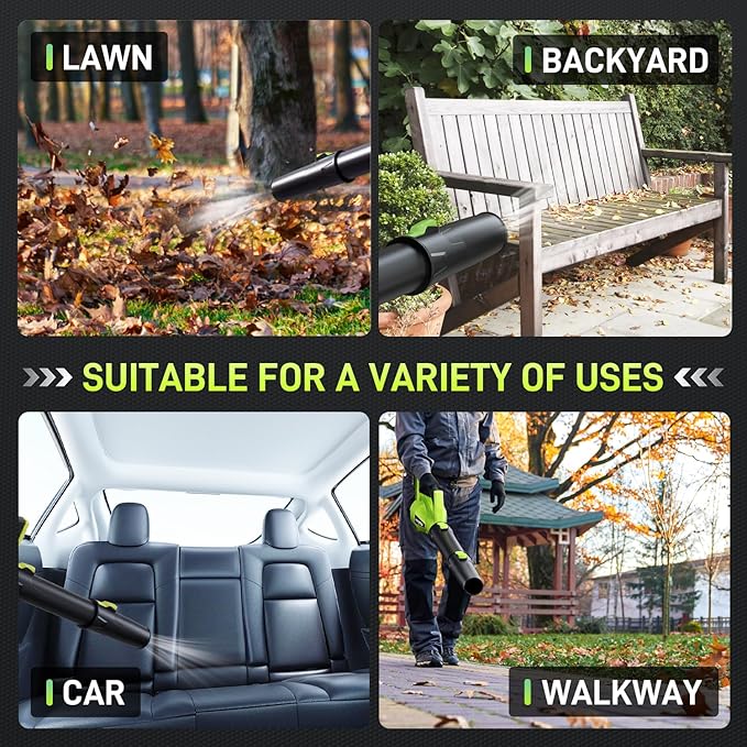Leaf Blower Cordless 500 CFM 21V Electric Cordless Leaf Blower with 4.0Ah Battery and Charger Lightweight 6 Speed Modes for Lawn Care Patio Blowing Leaves and Dust (Green)