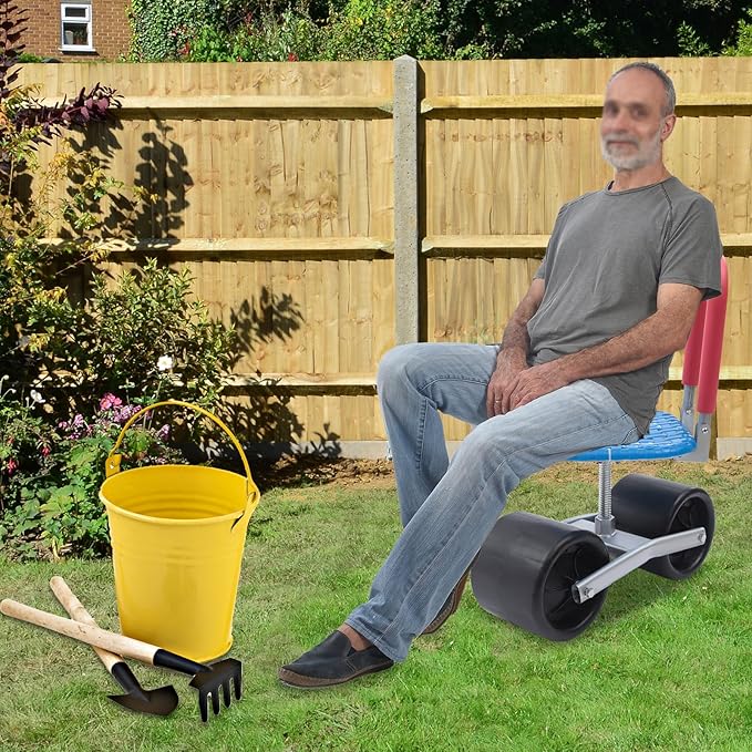 Garden Cart Rolling Stool with Wheels Stable Workseat Sturdy Cart Adjustable Seat Height and Direction Gardening Helper
