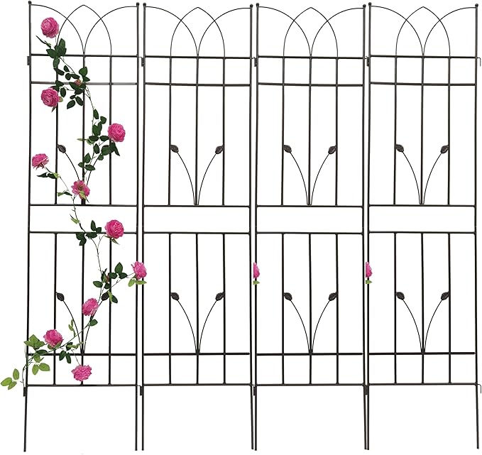 4 Pack Large Garden Trellis 71 H x 17.7 W Heavy Duty Rustproof Brown Iron Plant Trellis for Potted Plant Support Metal Climbing Rose Trellis Vine Vegetable Cucumber