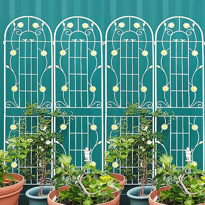 2 Pack Metal Garden Trellis 86.7 H Garden Fence Rustproof Trellis Cream White for Climbing Plants Support Roses Flower Cucumber Outdoor Lawn Cream White