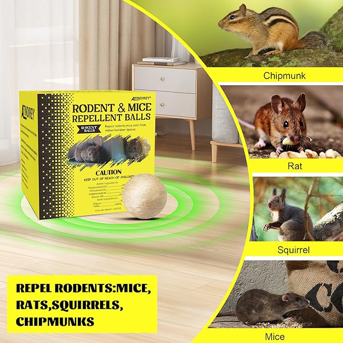 Peppermint Rodent Repellent Balls 12 PackMouse Repellent for Longer Lasting Scent | Indoor Outdoor Car Engine Protection | Mice Rat Deterrent for Home Garage Attic | Pet &amp Kid Safe