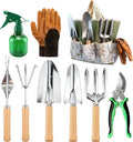 BlingKingdom 9-Piece Garden Tools Set Stainless Steel Gardening Hand Tool Kit with Tote Bag Easy Storage Perfect Gardening Gifts for Beginners Women and Men