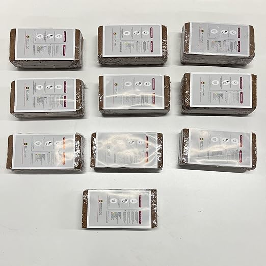 Best Coco Peat - Premium Coconut Coir Pith 10 Brick Pack 650gm/1.4 Lbs Block | 100% Organic | Expands Approx 2.3 Gallon | Lowest EC and Ph Balance