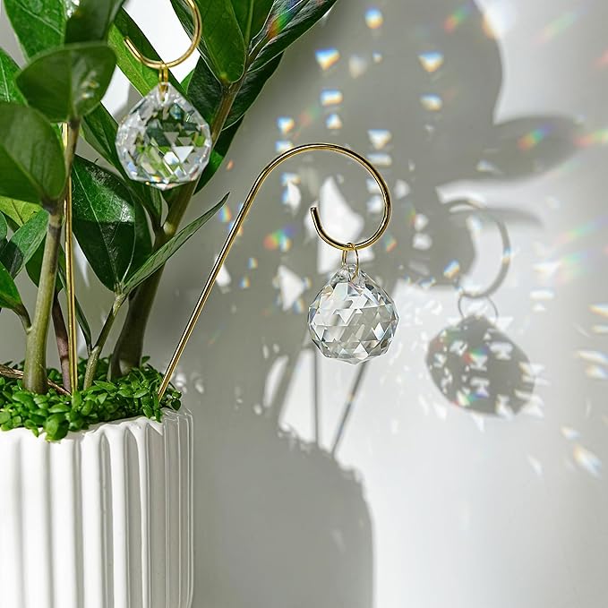 13 Pack Small Golden Trellis for Potted Plants Indoor Garden Decorations (Crystal Ball Prisms &amp Blown Glass Butterfly)