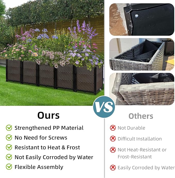 Large Raised Planter Box Outdoor Self Watering 62.9x15.7x14.2  Deep Raised Garden Bed - Elevated Garden Box with Drainage Plug Rectangular Garden Planter Perfect for Patio Balcony Deck