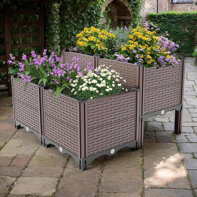 31.5X31.5X11 Raised Garden Beds Outdoor Heat And Frost Resistance Planters Herbs Garden Box With Drain Outlet Polypropylene Planter Boxes Outdoor For Vegetables And Flowers 440lbs Capacity
