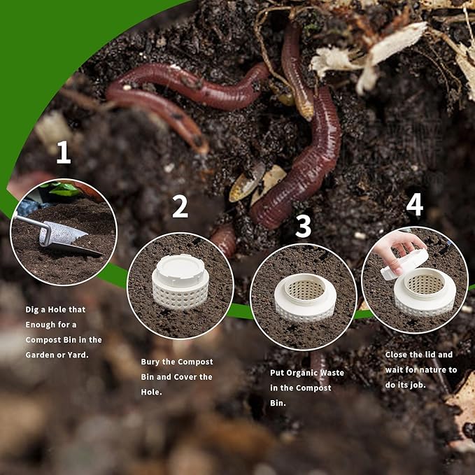 2 Pack Underground Compost Bin Plastic Garden Worm Farm Outdoor for Organic Refuse Compost Bin with Holes and Lid for Garden Vegetable Patch Backyard Greenhouse