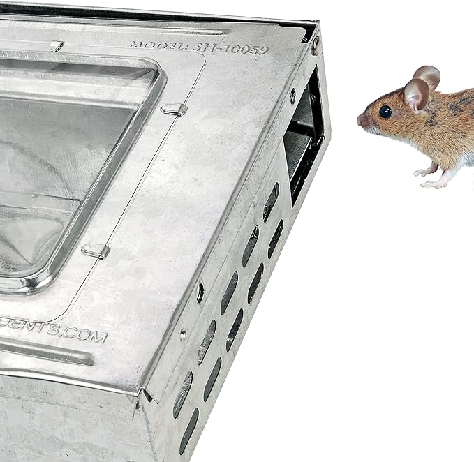 Humane Mouse Trap 2-Pack – No Winding or Resetting Non-Jamming Clear Window View Silver No-Kill Indoor Mouse Traps Preferred by Professional Pest Controllers