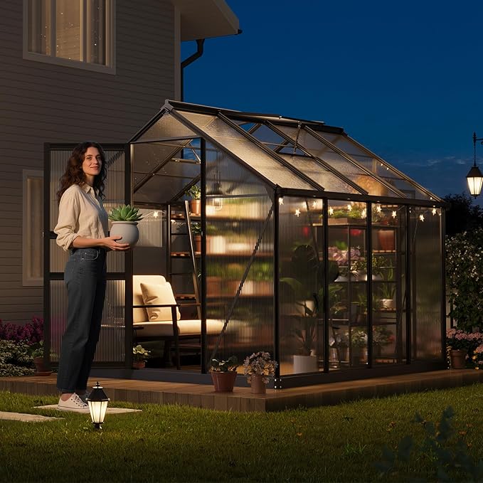 Greenhouse 6x8 FT Greenhouse for Outdoors Walk-in Green House with Ground Nails and Vent Windows Sliding Lockable Door Green Houses for Outside Garden Backyard Patio