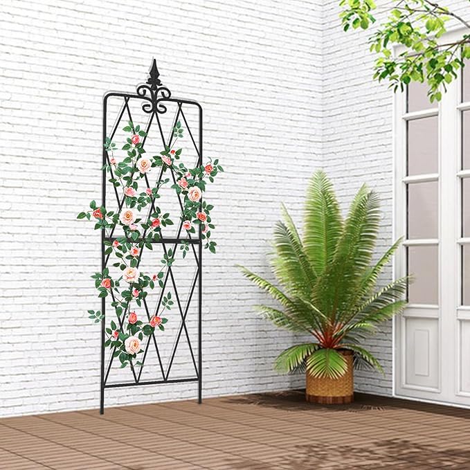 Garden Trellis for Climbing Plants Outdoor Metal Garden Trellises Decorative Garden Fencing Flower Trellis with Durable Powder Coating for Vines Plant Rose Vegetable Support Black (4 Pattern-A)