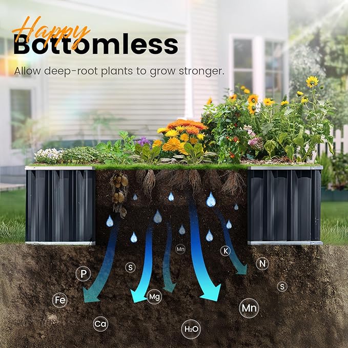 KING BIRD Raised Garden Bed 68 x 36 x 18 Heightened Galvanized Steel Metal Planter Box Outdoor for Deep-Rooted Vegetables Flowers Large Raised Bed Kit (Dark Grey)