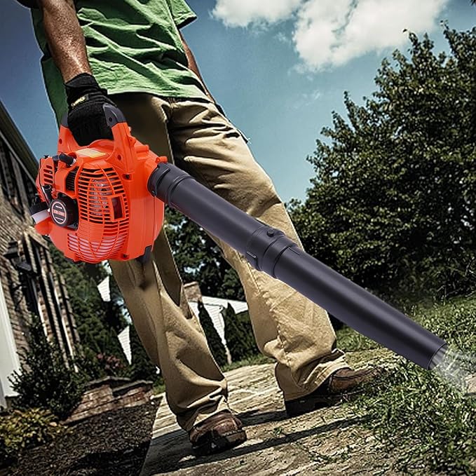25.4CC Cordless Leaf Blower 7000RPM Handheld Gas Blower Gas Powered Leaf Blower with Silencer Powerful Clearing Performance Gas Leaf Blower for Lawn Care Patio Blowing Leaves and Snow Orange