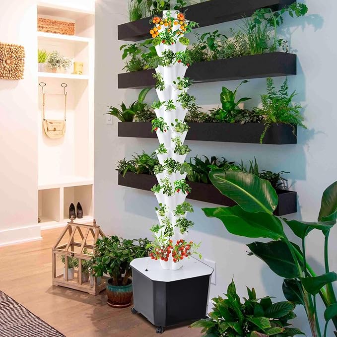 Hydroponics Growing Tower - 10-Layer 50 Slots Vertical Layered Hydroponic Tower Vegetable Planting Towers for Indoor Outdoor Gardens House Fruits and Vegetables-Silent Pump