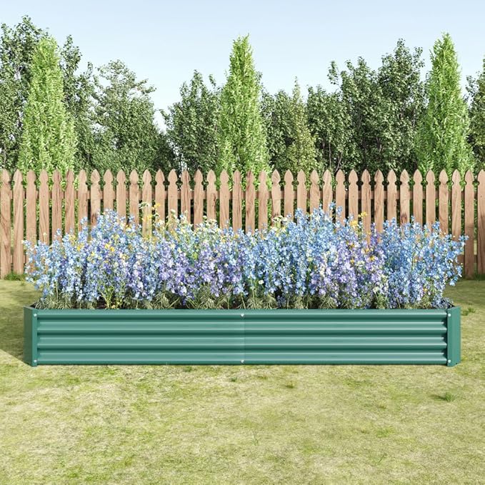 Heavy-Duty Galvanized Steel Raised Garden Bed for Outdoor Vegetable Herb and Flower Planting with Rust-Resistant Finish (Green with 8x4x1ft)