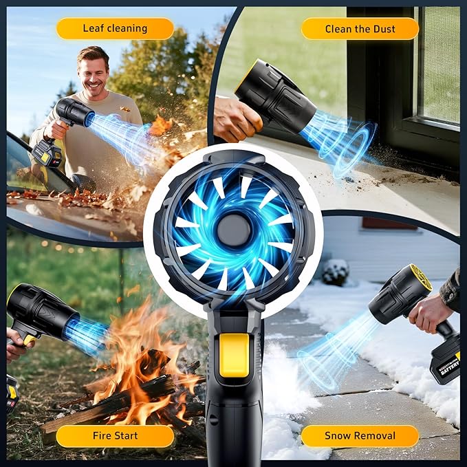 Electric Leaf Blower Cordless with 21V 2 * 3000mAh Batteries and Charger 400000RPM Handheld Battery Powered Leaf Blower One-Touch Speed Adjustment Lightweight Turbo Blower for Yard PatioGarage