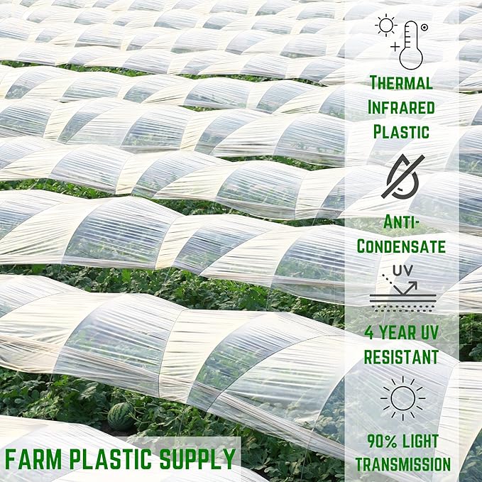 Farm Plastic Supply - Clear IRAC Greenhouse Plastic Sheeting - 6 Mil - (50' x 60') - 4 Year UV Resistant Infrared Anti-Condensate Green House Covering Thermal Greenhouse Plastic 6 mil