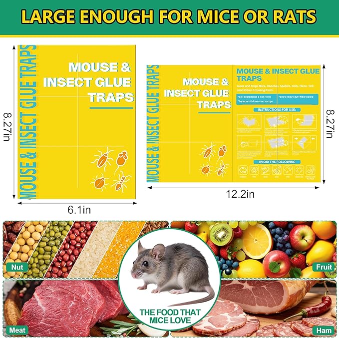 24 Pack Sticky Mouse Traps Sticky Traps for Rats Mice Rodents Snakes No Touch Indoor Mouse Traps for Home Kitchen Garage Attic Basements Easy to Set Yellow