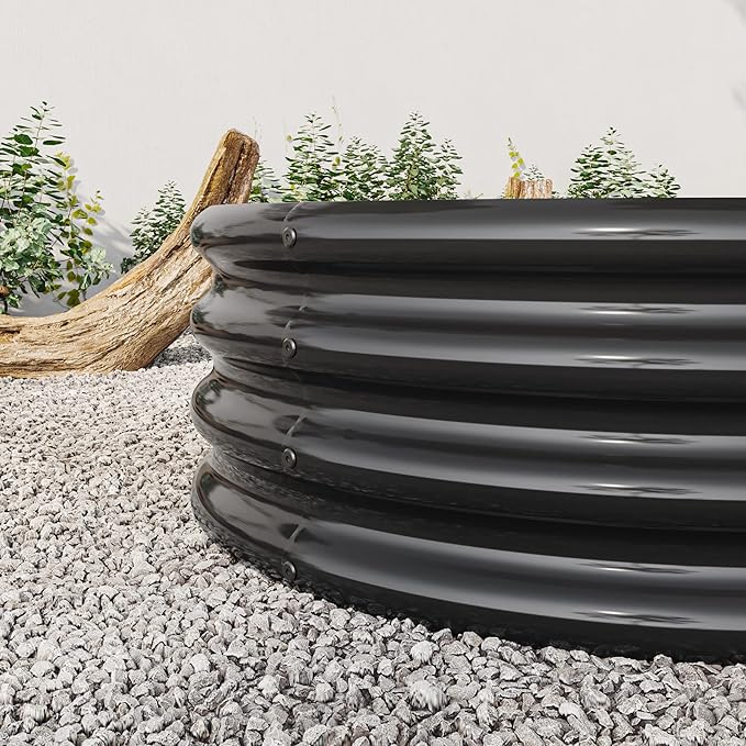 Raised Garden Bed Outdoor Oval Large Metal Raised Planter Bed for for Plants Vegetables and Flowers Black