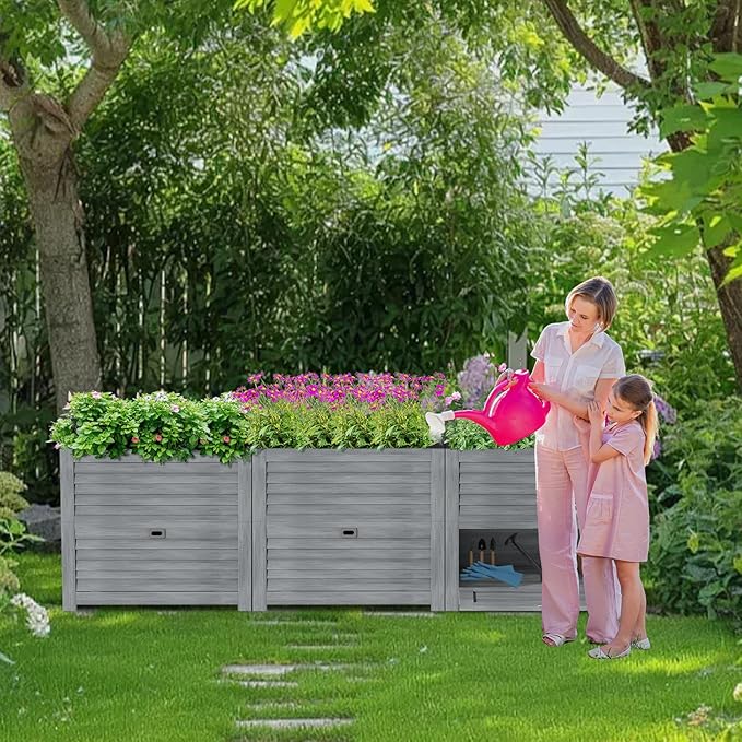 DoCred Wooden Raised Bed Garden with Storage Box 34 x 18 x 30 Elevated Large Planter Box for Herbs Vegetables Flowers Backyard Patio Gardening Balcony