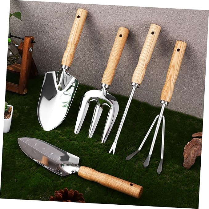 1set Gardening Tools Set Stainless Steel Trowel Kit Stylish Ash Handles for Outdoor Gardening Safe Rounded Edges for Gardeners