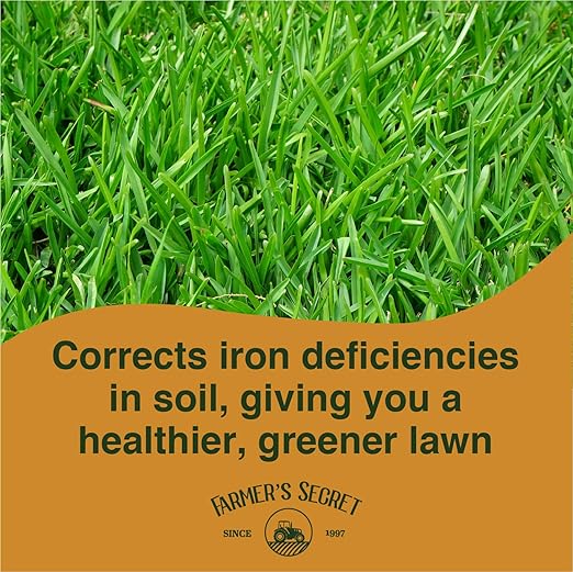 Farmer’s Secret Liquid Iron for Lawns and Gardens - Chelated Liquid Iron Supplement - For use on all Types of Grass Plants and Trees - Covers 32K Square Feet (32oz)