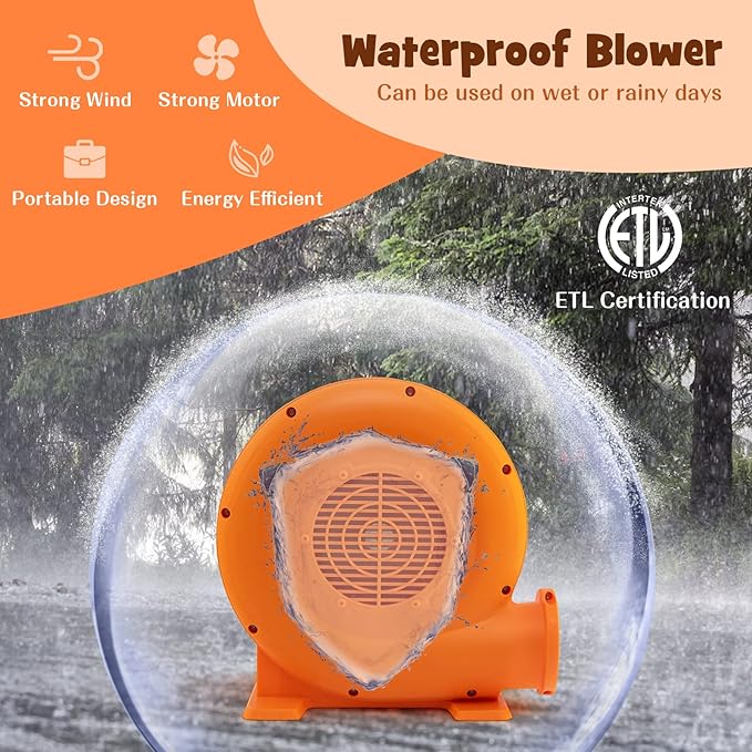 Costzon Air Blower 0.7HP Blower for Bounce House with 25FT SJTW Wire &amp Stakes GFCI Plug ETL 550W Perfect for Inflatable Bouncer Blower Orange IPX4 Air Blower for Inflatables