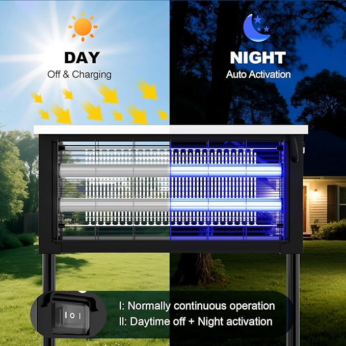 Solar Bug Zapper Outdoor Powerful Mosquito Zapper Electric Mosquito Killer Outdoor Waterproof &amp Portable Fly Killer Rechargeable Flying Insect Trap for Patio Yard Garden Home Camping Blac