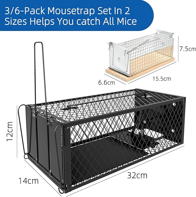 Humane Rat Traps - Large 12.5 Inches Upgraded Mouse Trap for Outdoors &amp Indoors - Reusable Rat Trap Cage for Mouse and Small Animals - Effective Quick Simple to Use (3-Pack)