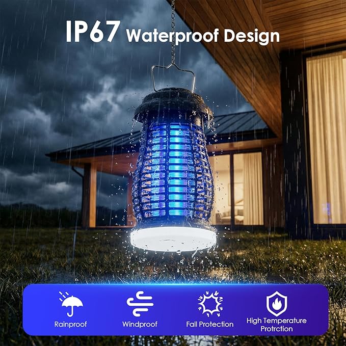 Bug Zapper Outdoor &amp IndoorCordless Portable Mosquito Zapper with Rechargeable 4800mAh Battery &amp Camping LightMosquito Repellent Outdoor PatioElectric Fly Trap for PatioKitchenBackyard an