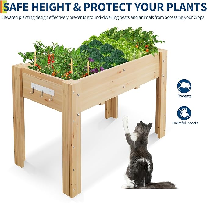 4x2.5x1.8 Ft Elevated Garden Bed with Legs &amp Hooks - 47x30x22 Inch Ergonomic Height Raised Planter Box for Vegetables &amp Herbs - Large Outdoor Patio Planter with Stand &amp Liner