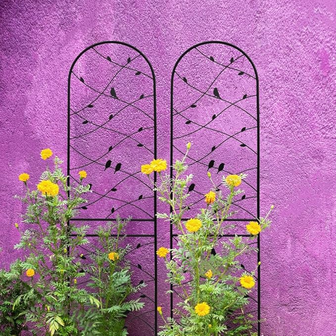 Heavy-Duty Metal Garden Trellis for Climbing Plants – Rust-Resistant Outdoor Flower Support with Decorative Bird Design (4 Pack-H86'')