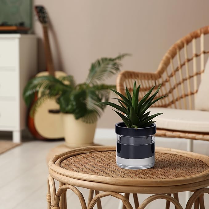 Phoenix Vine 4 Inch Self Watering Planter Pot Black Terracotta Clay Pot with Glass Reservoir for Indoor Plants Herbs Flowers Set of 2 52-C-E-2