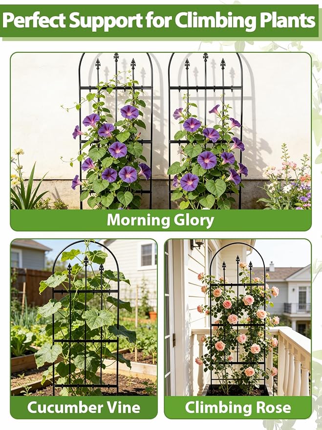 2 Pcs Garden Trellis for Climbing Plants Outdoor - 47'' H x 15.7'' W Rustproof Plant Metal Support Wire Decorative Lattice Panels for Climbing Vine Rose Ivy Cucumbers Flowers