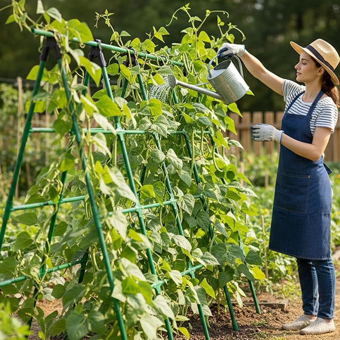 A-Frame Cucumber Trellis for Raised Bed - 63”H x 47”W Heavy-Duty Detachable Garden Trellis with Netting &amp Clips Support for Climbing Outdoor Cucumber Tomatoes Luffa Bitter Melon Vining Flowe