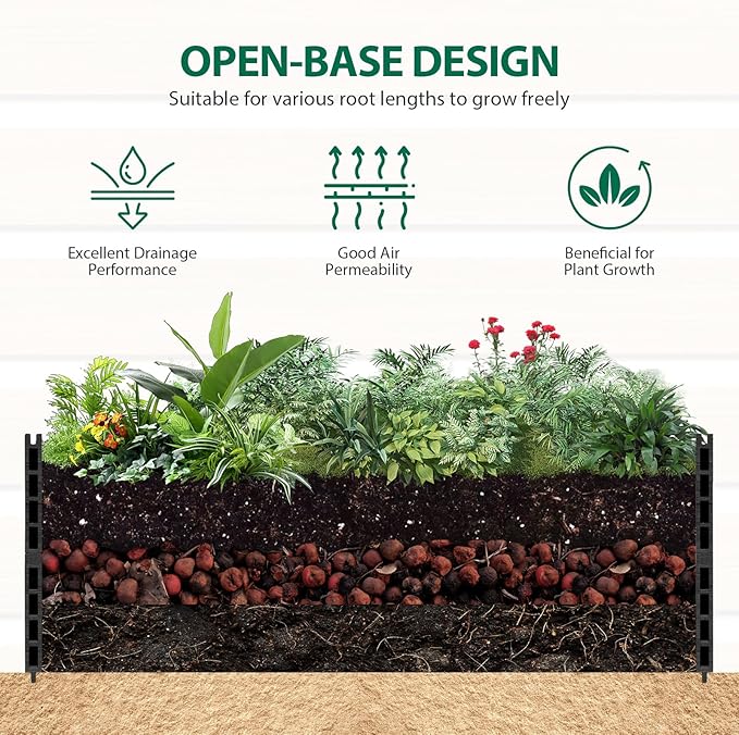 mondaria Raised Garden Bed 4x2x1Ft Outdoor Rot-Resistant Planter Box Wood Plastic Composite Flower Bed Kit for Vegetables Herb Black