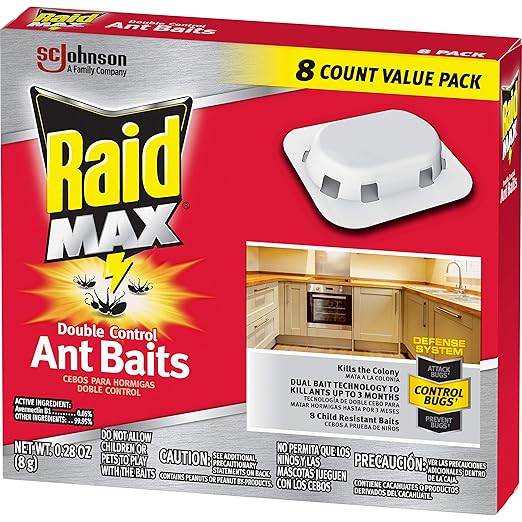 Raid Max Double Control Ant Baits Dual Bait Technology 8 Count (Pack of 4)