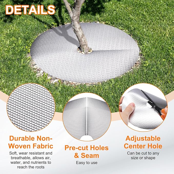 HARFINGTON 20pcs Tree Mulch Ring 16.5 Inch Non-Woven Round Tree Protector Weed Barrier Mat Plant Cover Rings for Weed Grass Control Root Protection Silver